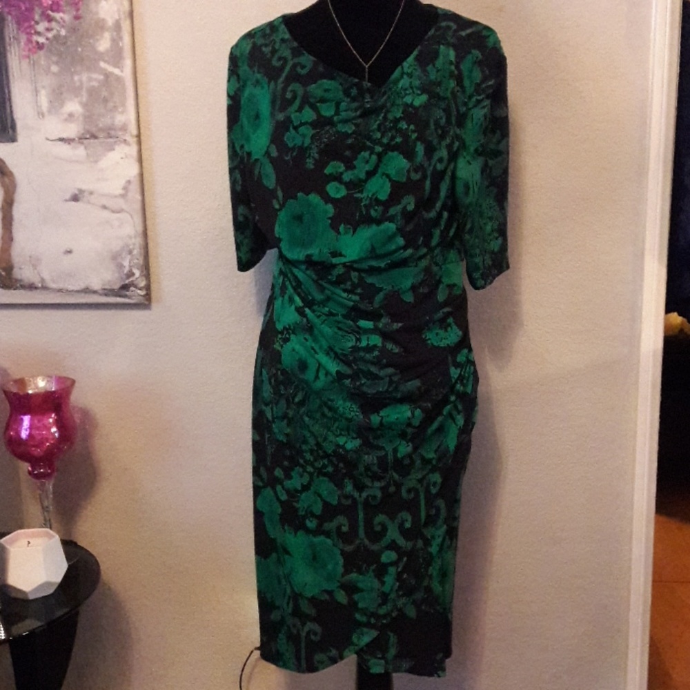 Green and Black Floral Print Dress